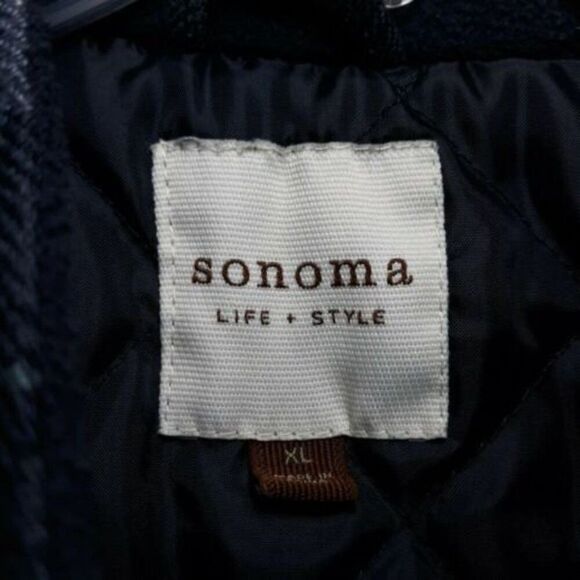 Sonoma Womens Sz XL Plaid Blue Gray Zip Button Up Vest Quilted Lining - Picture 5 of 5